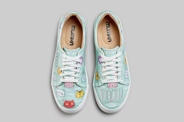 mumka-shoes-women-Meow Cats Green Sneakers