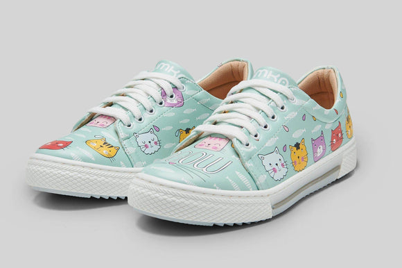 mumka-shoes-women-Meow Cats Green Sneakers