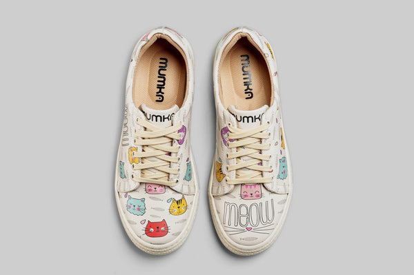 mumka-shoes-women-Meow Cats Beige Sneakers