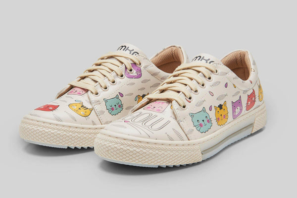 mumka-shoes-women-Meow Cats Beige Sneakers